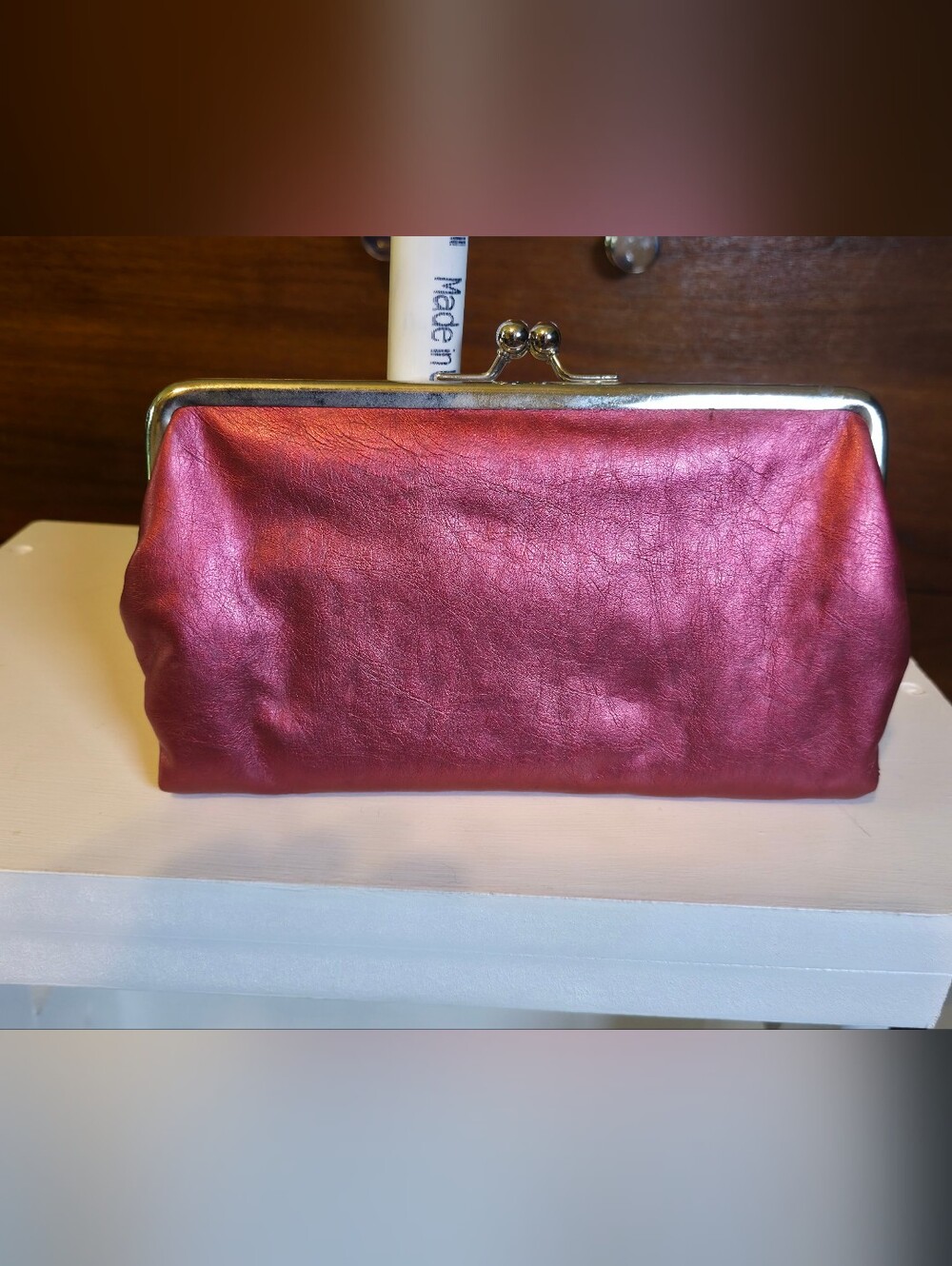 Metallic Rose Pink Kiss-Lock Frame Clutch